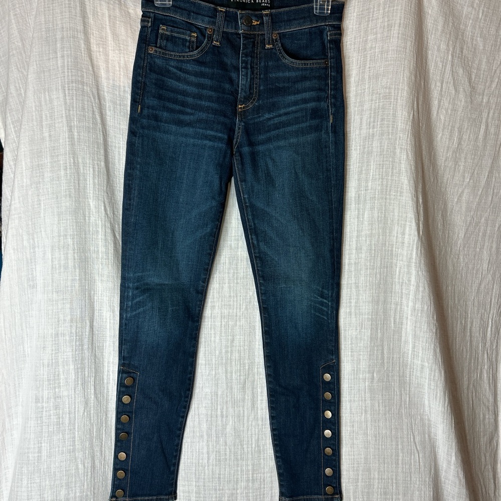 Veronica Beard Dark Blue Was Stretch Skinny Ankle Buttons Jeans